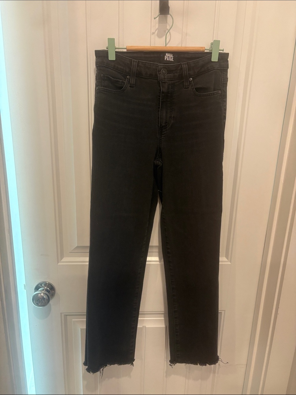 PAIGE Black High Rise Straight Crop Jeans Raw Hem Size 25